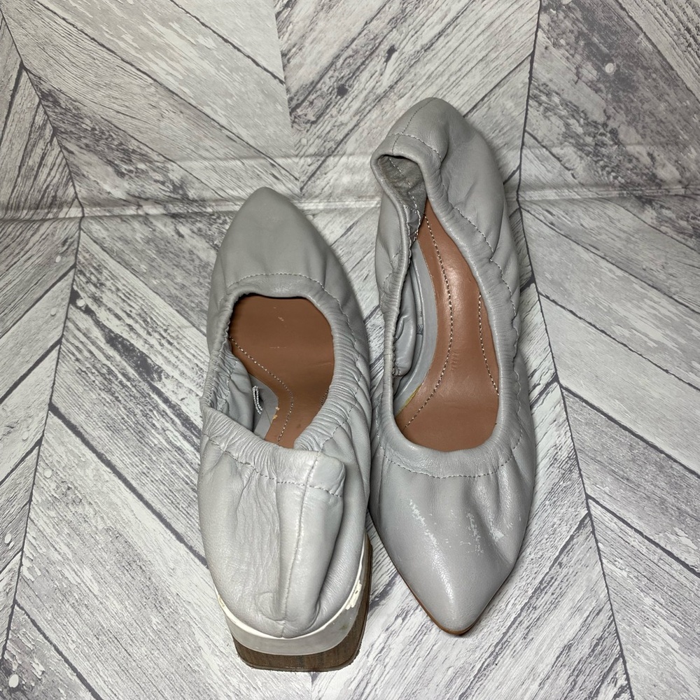 ZARA LIGHT GRAY LEATHER BLOCK HEEL PONITED COURT FORMAL SIZE 7